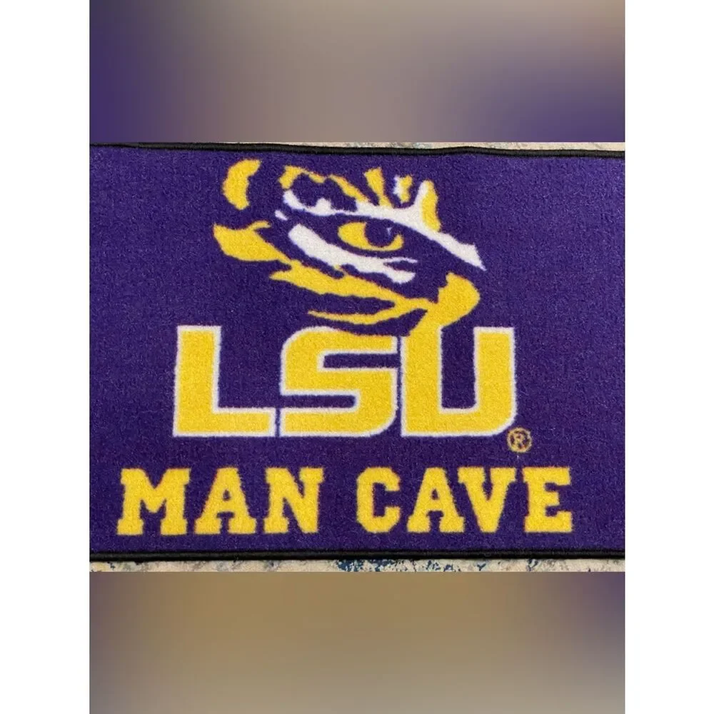 LSU Man Cave Rug - Purple & Gold College Logo Great for Dorm & Fraternity House